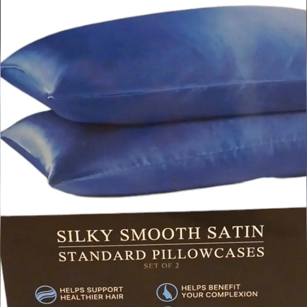 2 Pc Beautyrest STANDARD Satin Pillowcases BLUE Silky Therapeutic Ha…